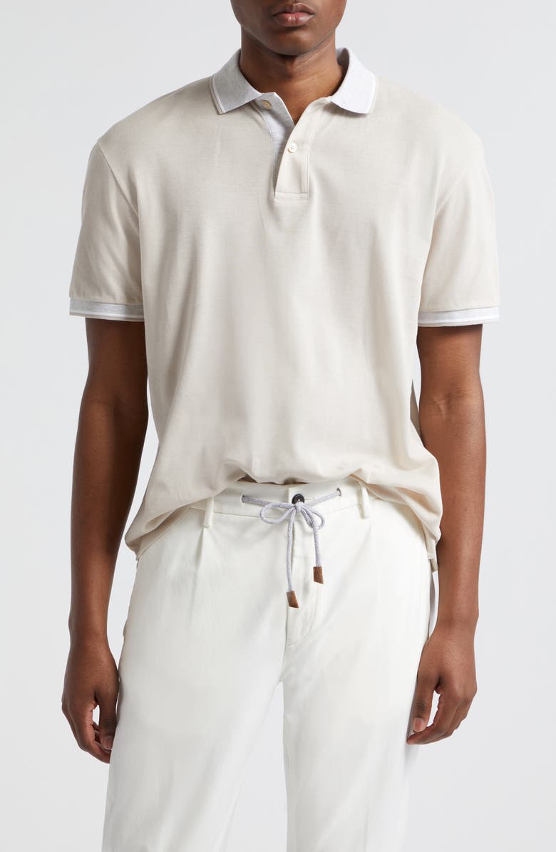 Eleventy Tipped Piqué Knit Polo, Main, color, Sand