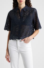 FRAME The Petal Eyelet Crop Shirt