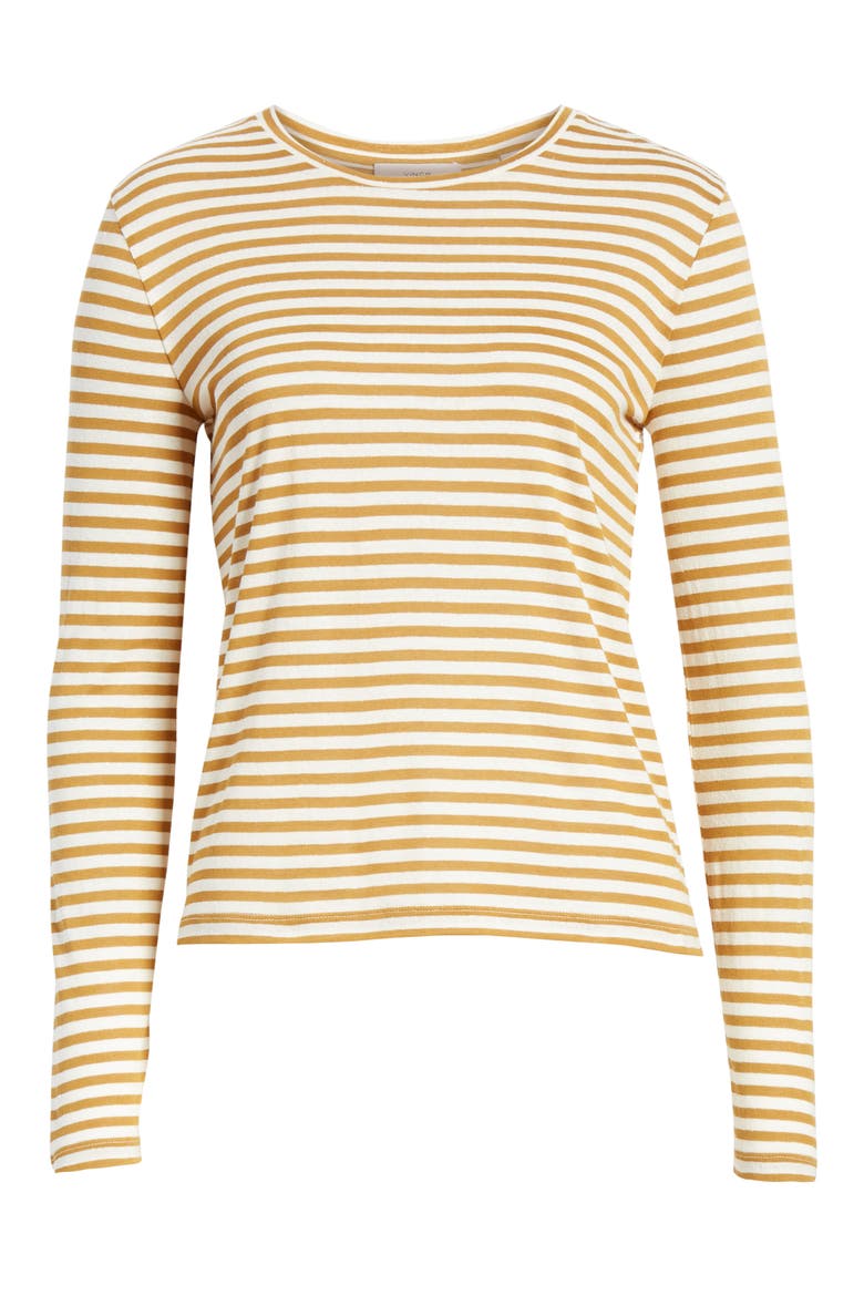 Stripe Long Sleeve Silk Blend Tee, Alternate, color, NATURAL/ TEAKWOOD