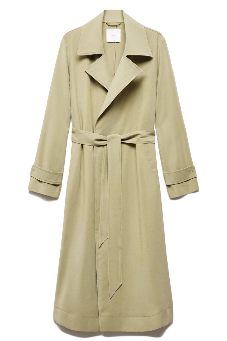 Water Repellent Flowy Lapel Trench Coat, Alternate, color, KHAKI GREEN