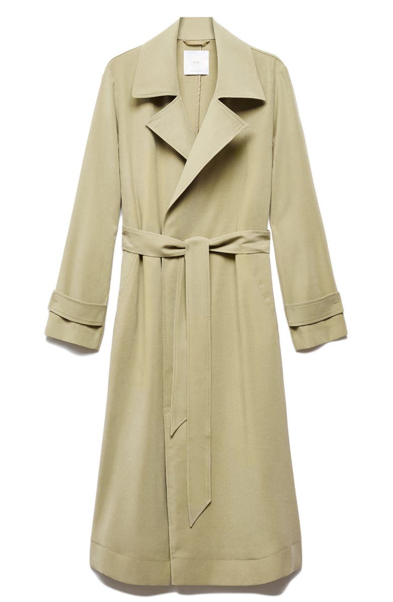 MANGO Water Repellent Flowy Lapel Trench Coat, Alternate, color,