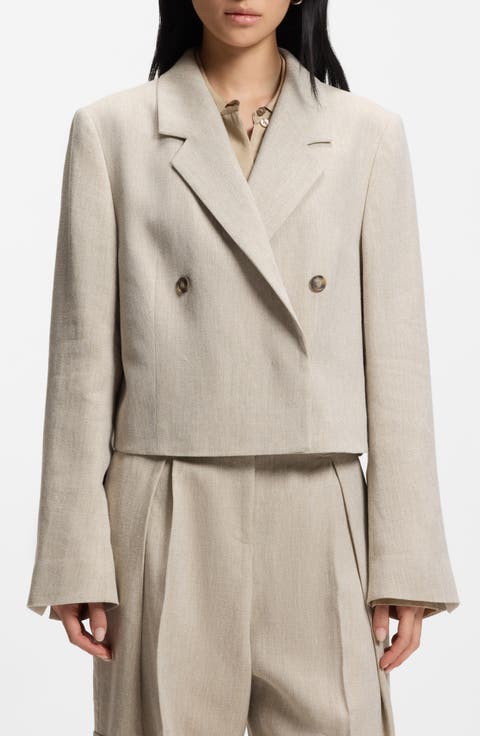 Jojeka1 Double Breasted Linen Blend Crop Blazer