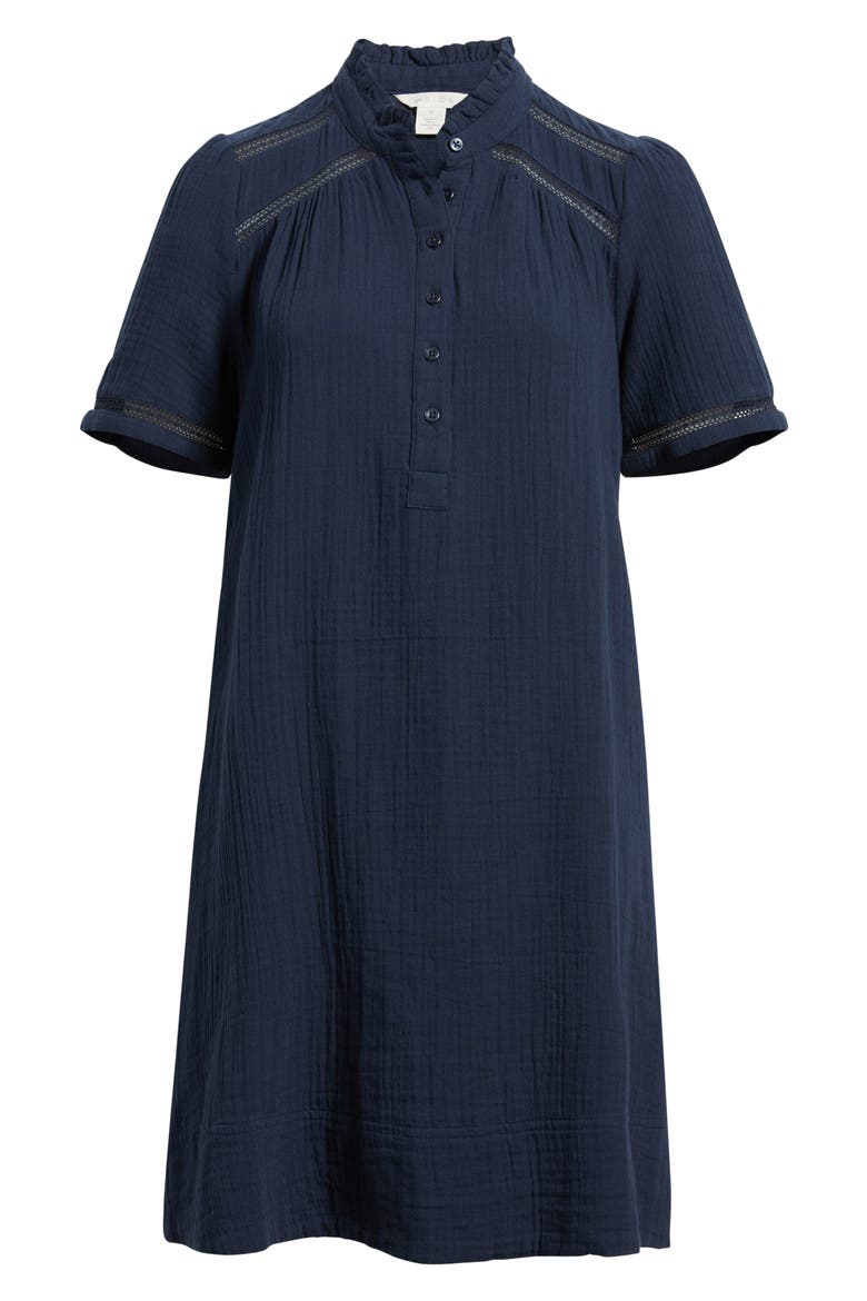 Ruffle Embroidered Inset Cotton Shift Dress, Alternate, color, NAVY STILL