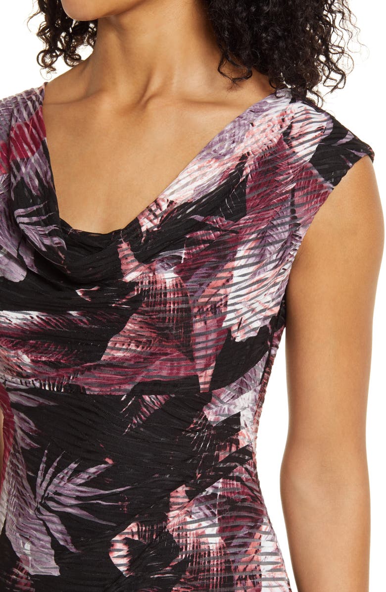 Connected Apparel Leaf Jacquard Cowl Neck Sheath Dress, Alternate, color, 