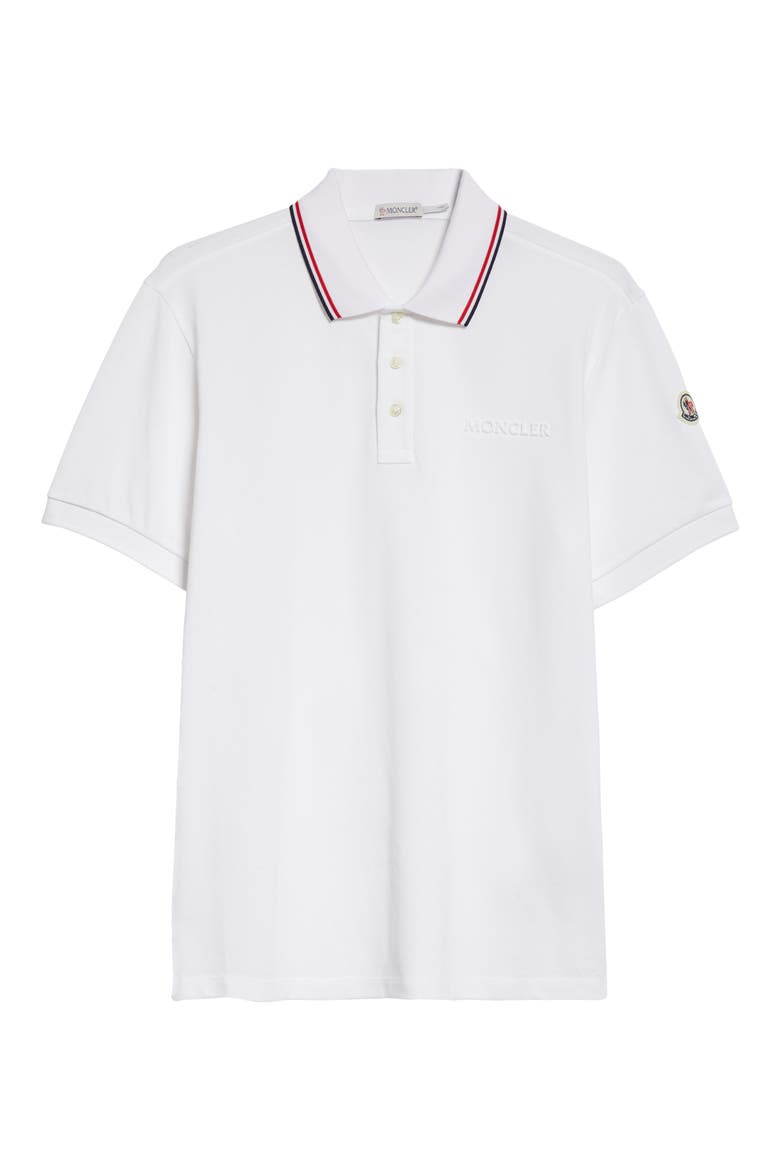 Tipped Logo Embossed Cotton Piqué Polo, Main, color, WHITE