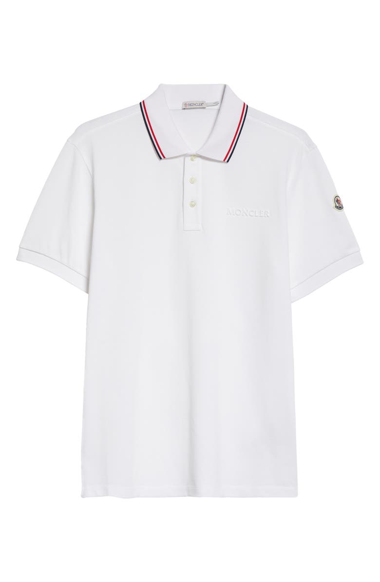Moncler Tipped Logo Embossed Cotton Piqué Polo, Main, color, 