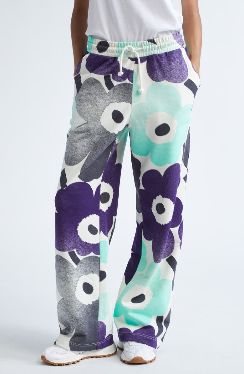 Marimekko Varret Floral Cotton Sweatpants, Main, color, Off White Mint Violet