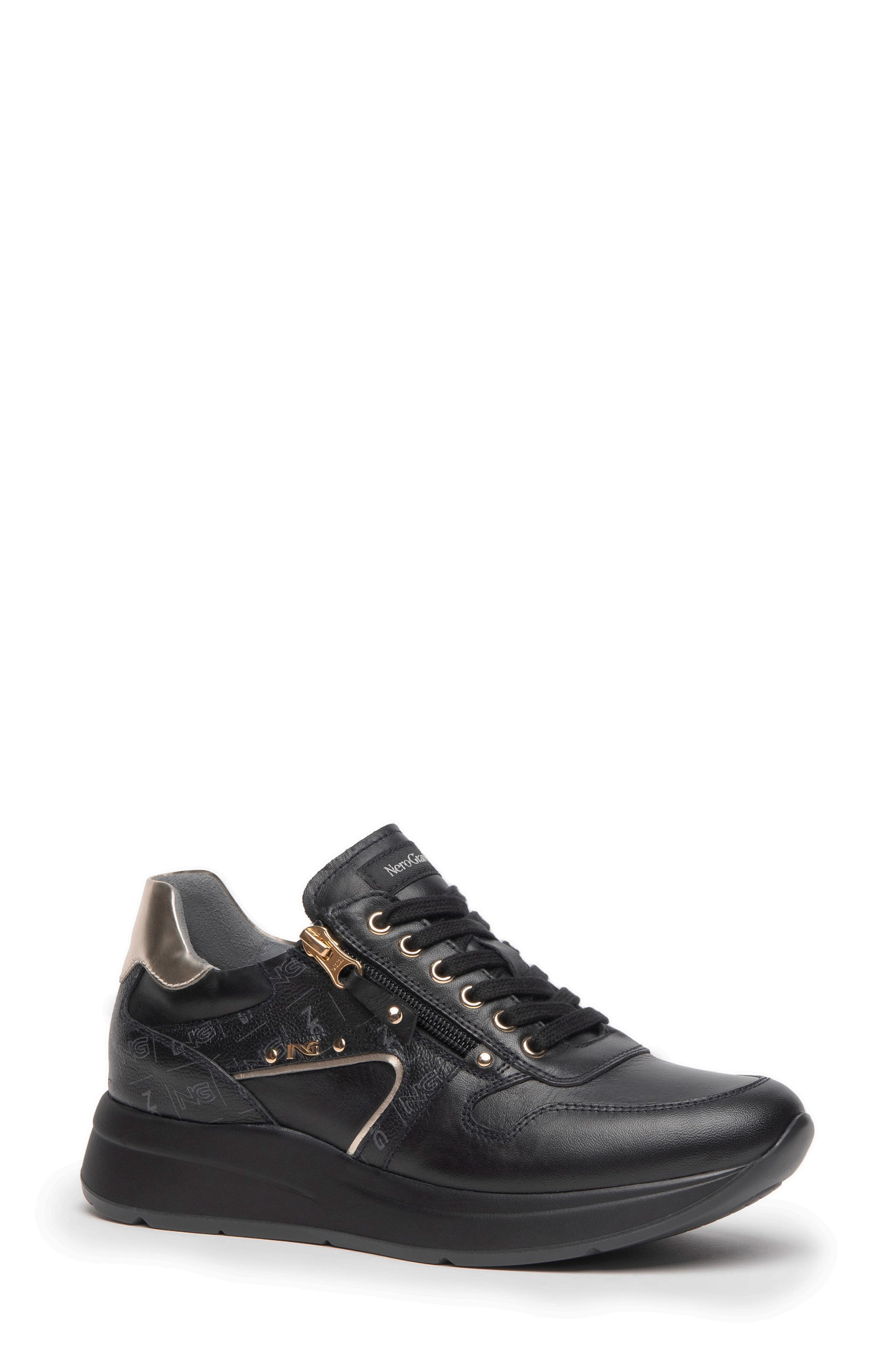 NeroGiardini Logo Zip Wedge Sneaker, Main, color, 