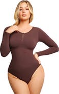 Popilush Shapewear Seamless Modal Long Sleeve Henley Bodysuit