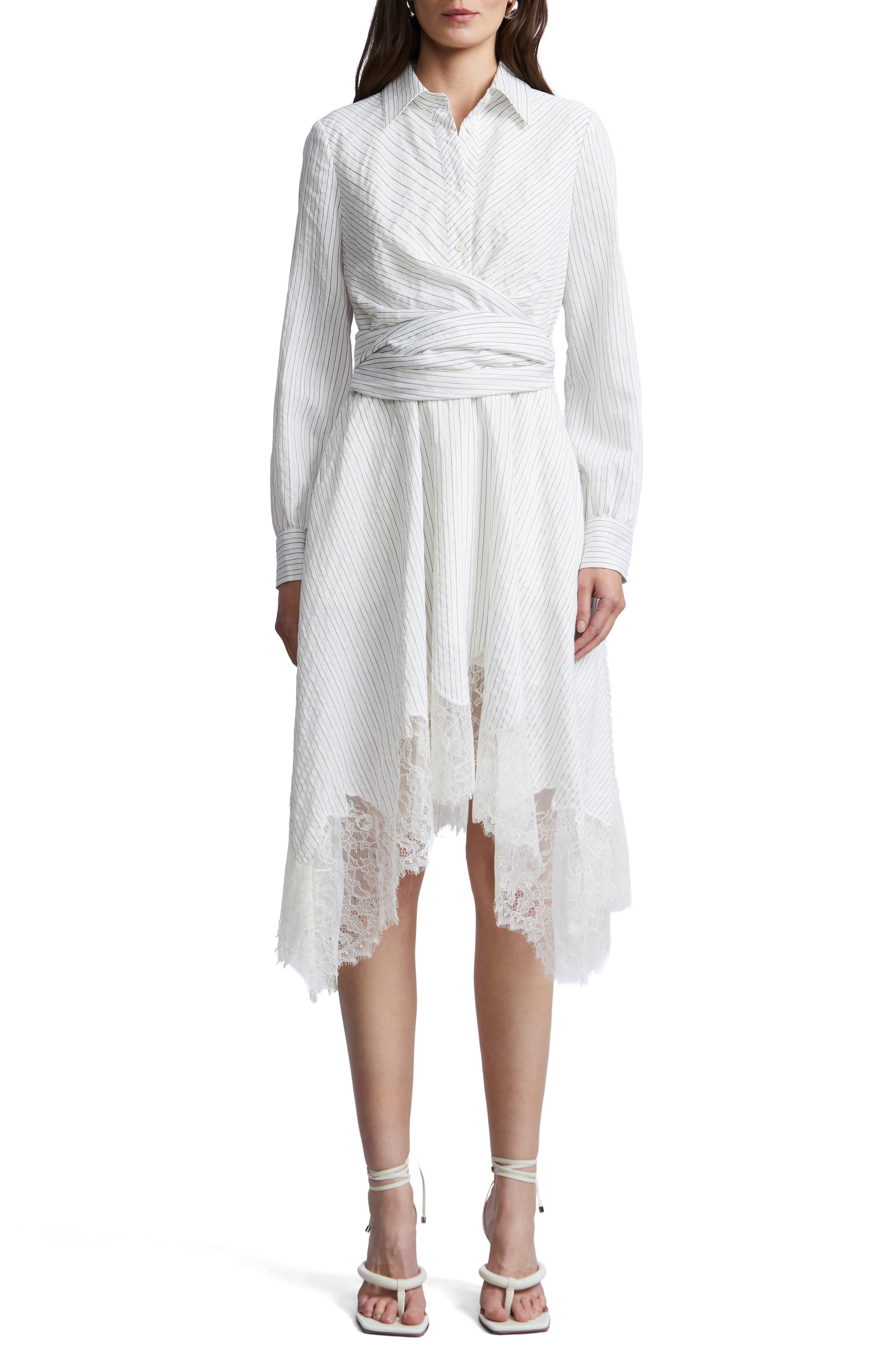 BCBGMAXAZRIA Stripe Shirtdress with Lace Hem