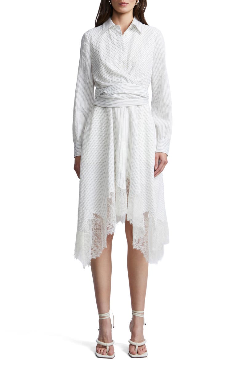BCBGMAXAZRIA Stripe Shirtdress with Lace Hem, Main, color, 