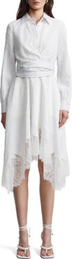BCBGMAXAZRIA Stripe Shirtdress with Lace Hem