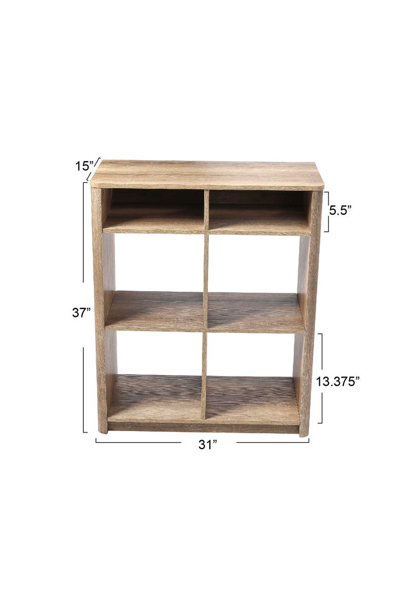 Radius Console Table Shelf with 4 Square Cube Storage Compartments, Coastal Oak, Alternate, color, Brown