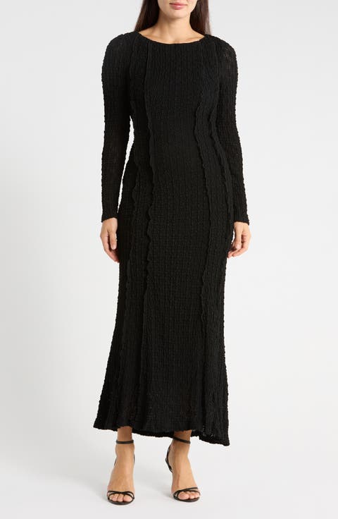 Long Sleeve Textured Knit Maxi Dress