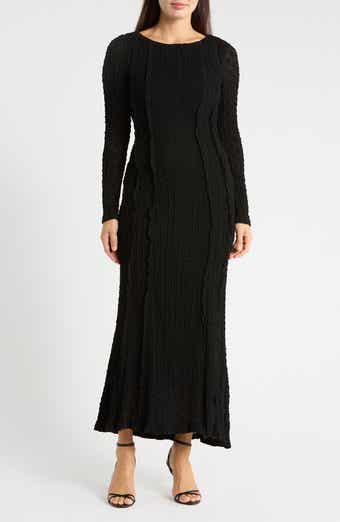 Long Sleeve Textured Knit Maxi Dress