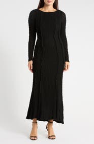 Mila Mae Long Sleeve Textured Knit Maxi Dress