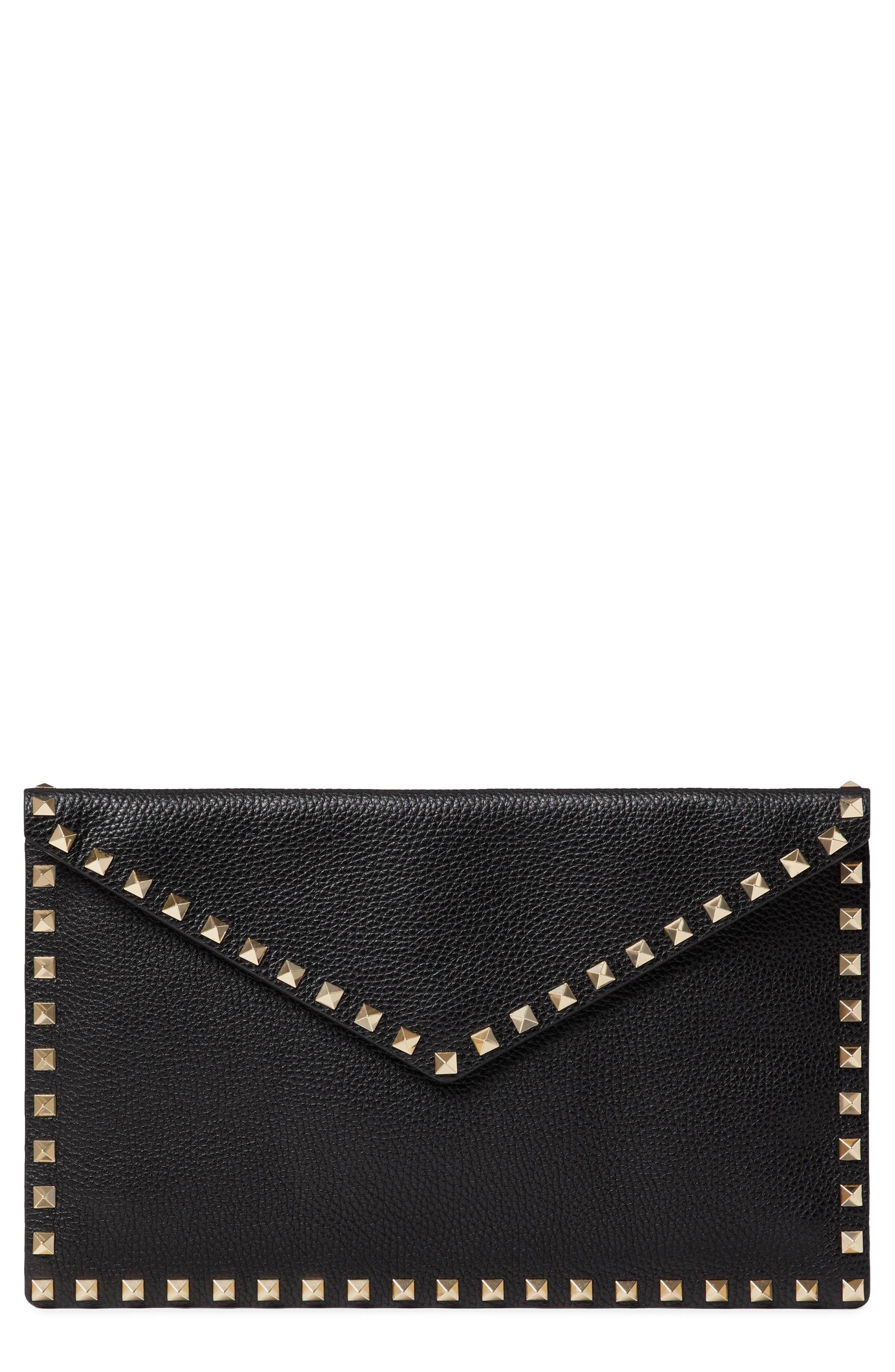 Valentino Garavani Large Rockstud Leather Envelope Pouch, Main, color, 