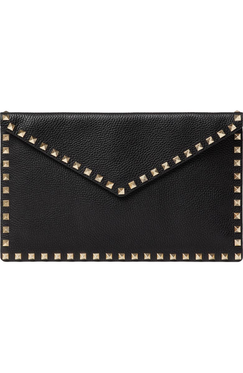 Valentino Garavani Large Rockstud Leather Envelope Pouch, Main, color, Black