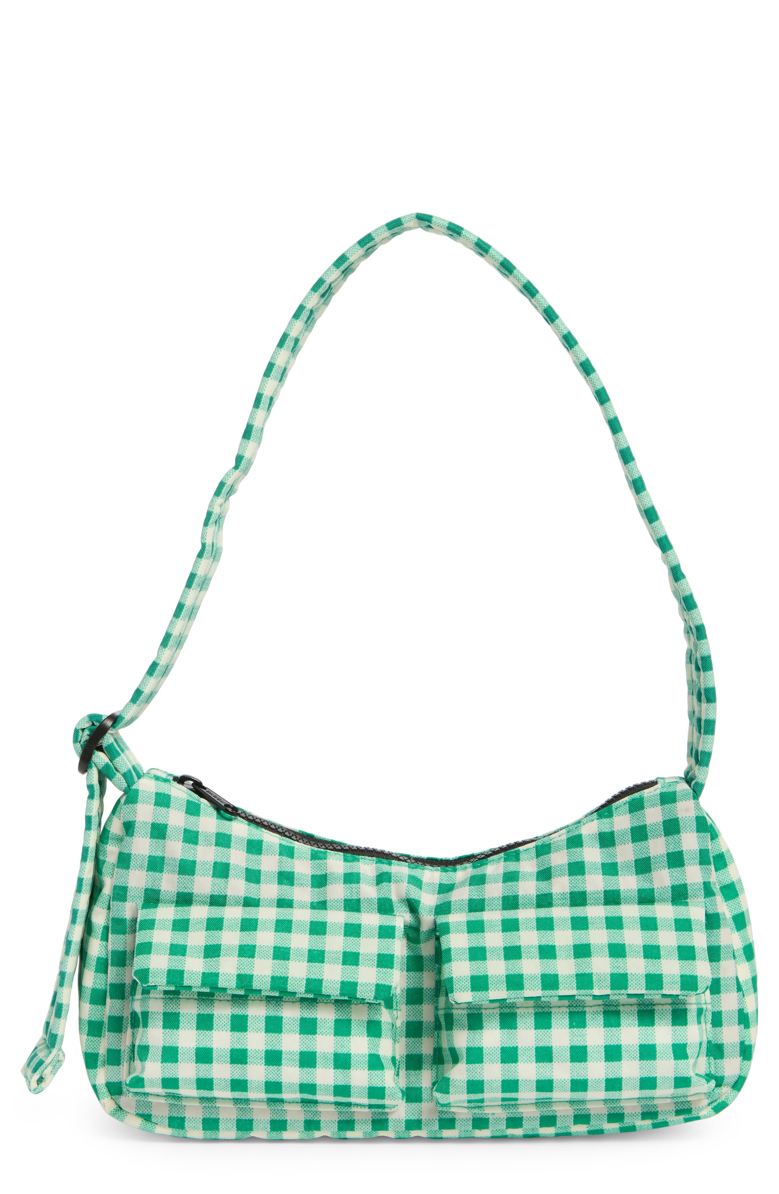 Baggu Cargo Recycled Nylon Shoulder Bag, Main, color, Green Gingham