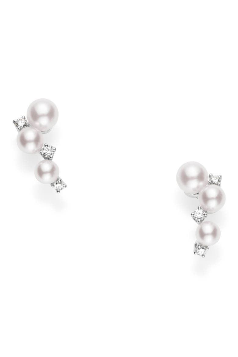 Pearl & Diamond Cluster Earring, Main, color, WHITE GOLD