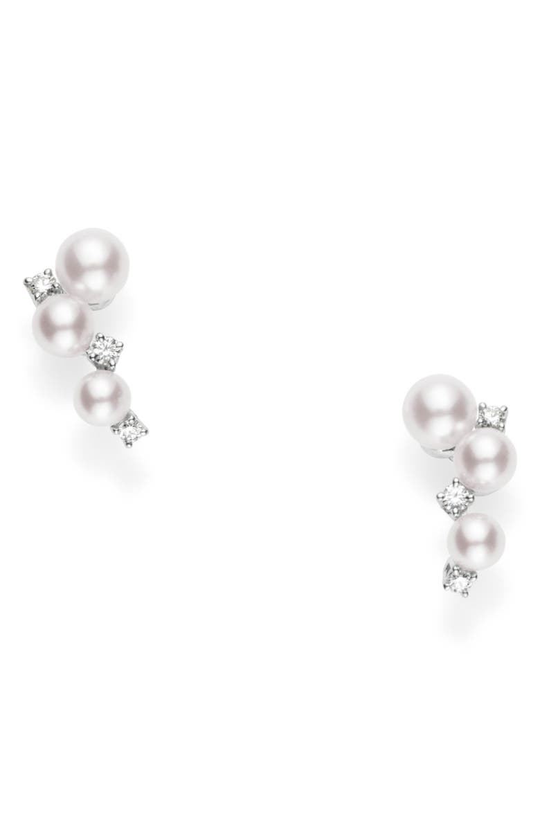 Mikimoto Pearl & Diamond Cluster Earring, Main, color,