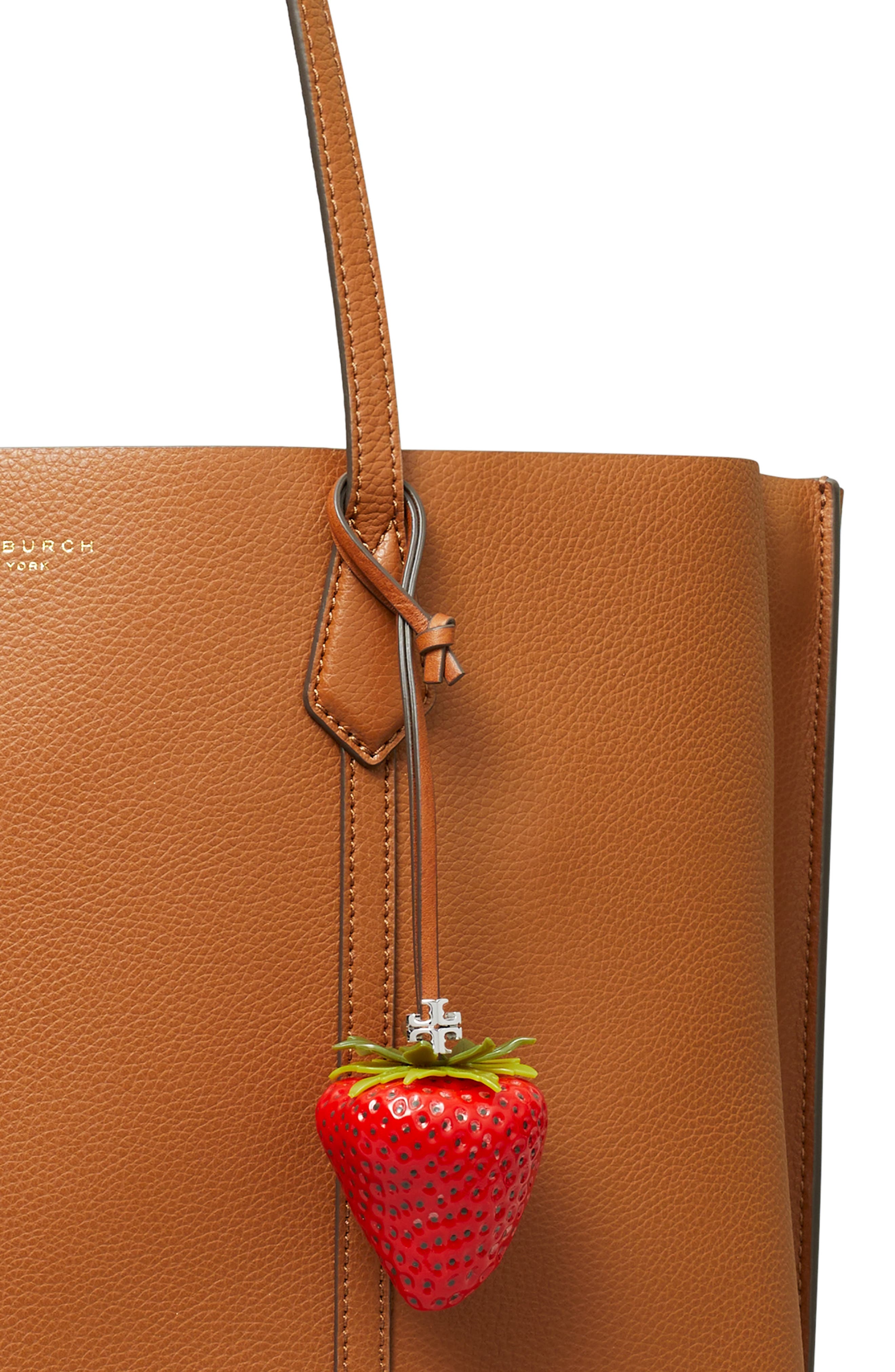Tory Burch Strawberry Leather Bag Charm, Alternate, color, New Poppy / Tempranillo
