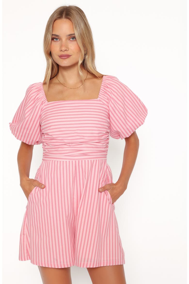 Clo Puff Sleeve Romper, Alternate, color, PINK STRIPE