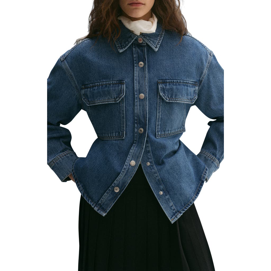 Mango Patch Pocket Denim Overshirt In Medium Blue