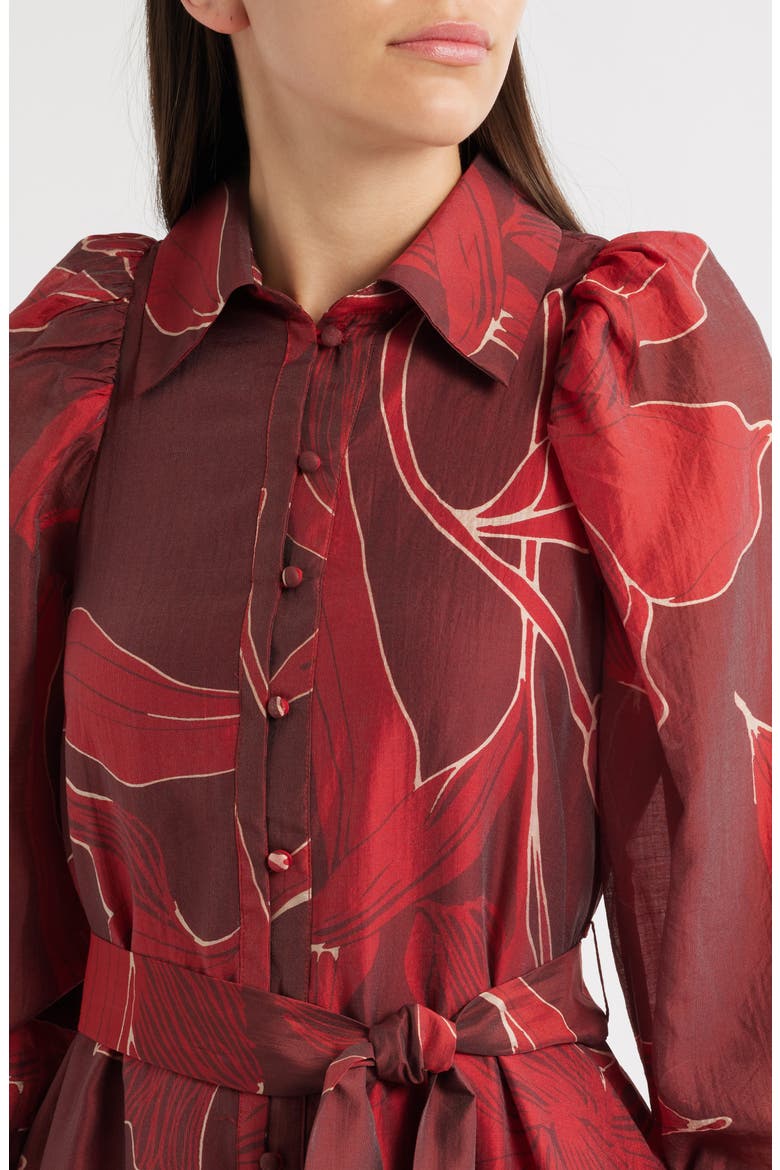 Silvie Long Sleeve Tie Belt Shirtdress, Alternate, color, BURGUNDY/ RED