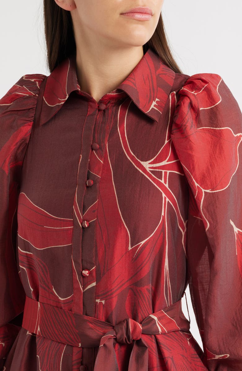 CIEBON Silvie Long Sleeve Tie Belt Shirtdress, Alternate, color, Burgundy/ Red