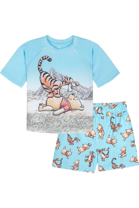 Winnie the Pooh Swimwear 2-Piece Rash Guard and Swim Trunks Set