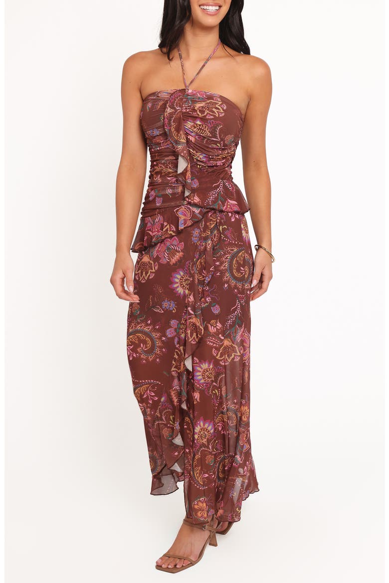 Sorbet Floral Print Halter Dress, Alternate, color, BROWN FLORAL