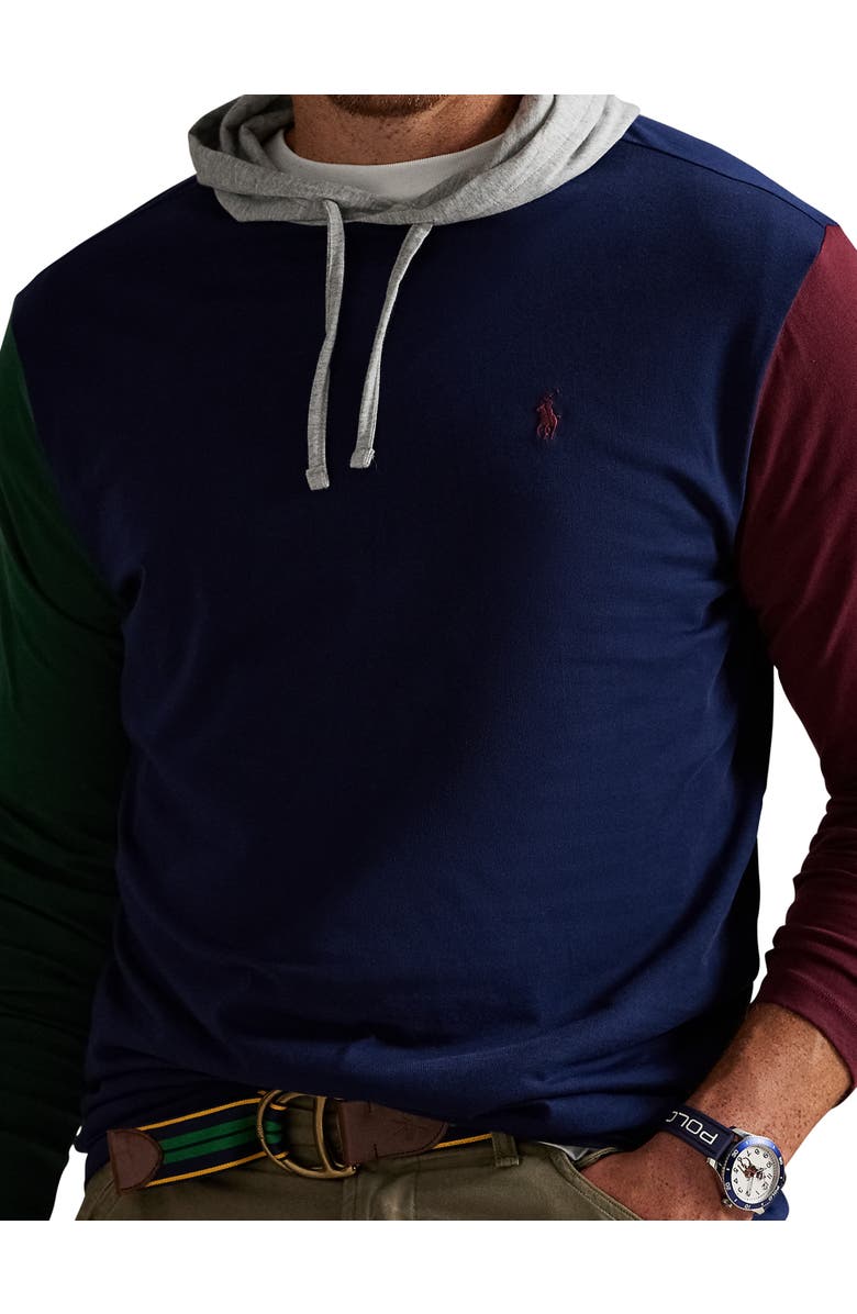 Polo Ralph Lauren Big
Tall Colorblocked Jersey Hooded T-Shirt, Alternate, color, Cruise Navy Multi