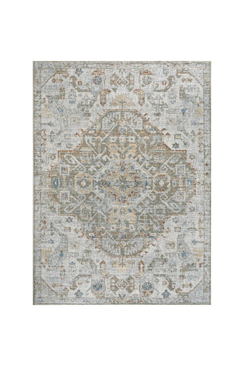 Shaemus Bohemian Medallion Low-Pile Machine-Washable Area Rug, Alternate, color, Cream/Brown/Green