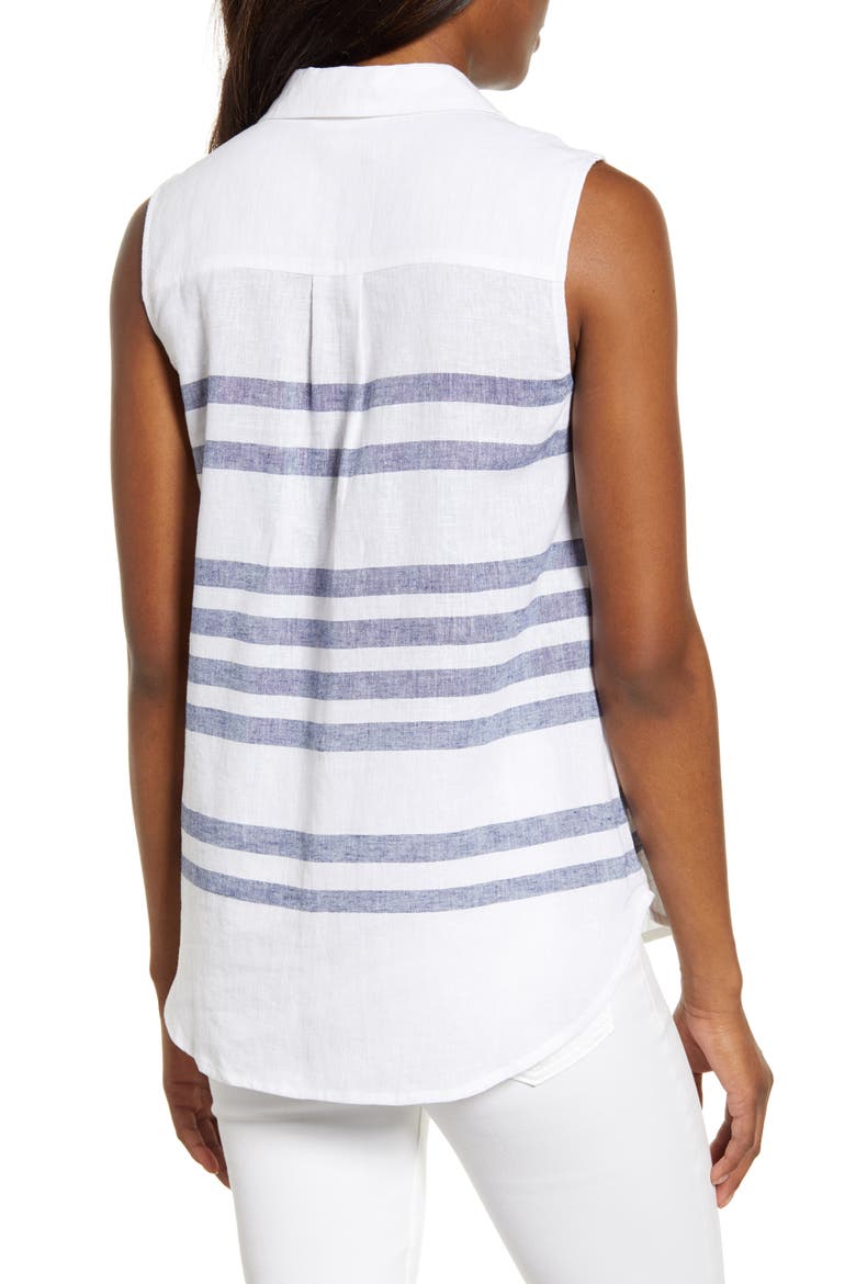 Ammara Stripe Linen & Cotton Top, Alternate, color, WHITE SNOW