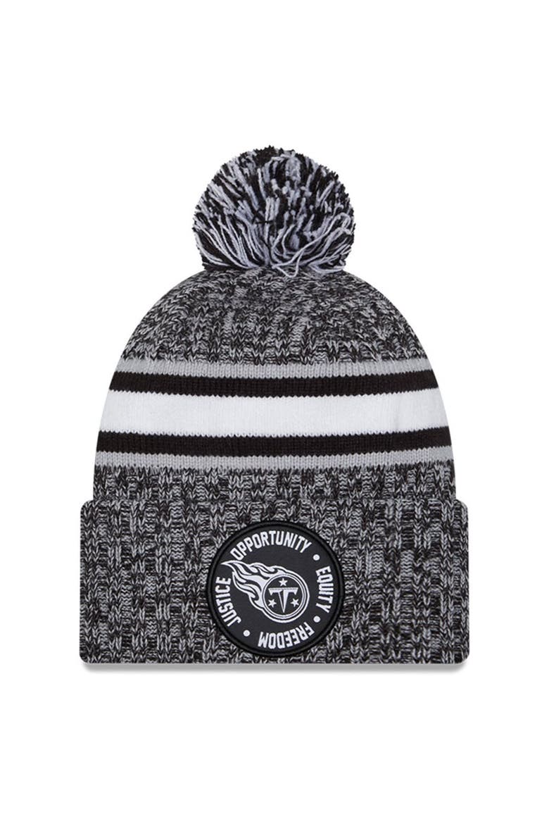 Men's New Era Heather Black Tennessee Titans 2023 Inspire Change Cuffed Knit Hat With Pom, Main, color, Heather Black