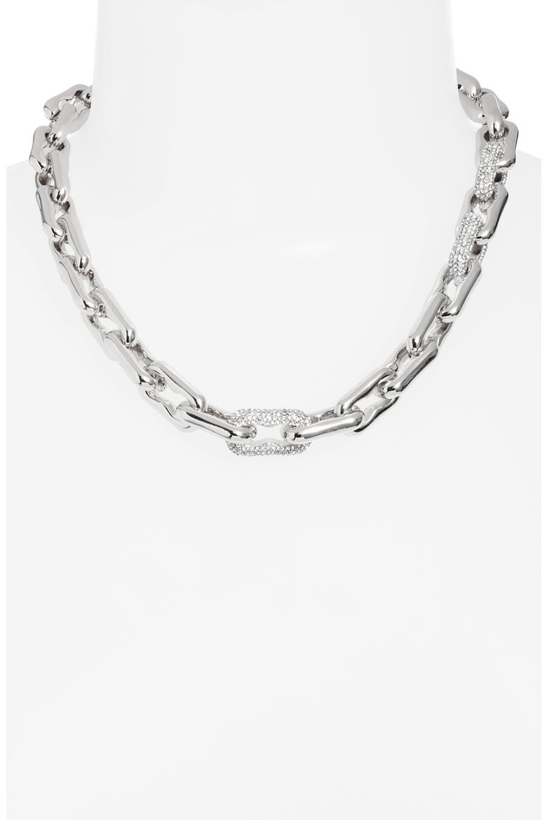 Pavé Crystal Link Chain Necklace, Alternate, color, CLEAR- RHODIUM