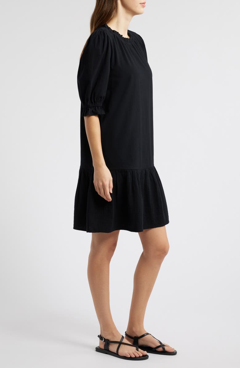 Caslon<sup>®</sup> Ruffle Trim Shift Dress, Alternate, color, Black