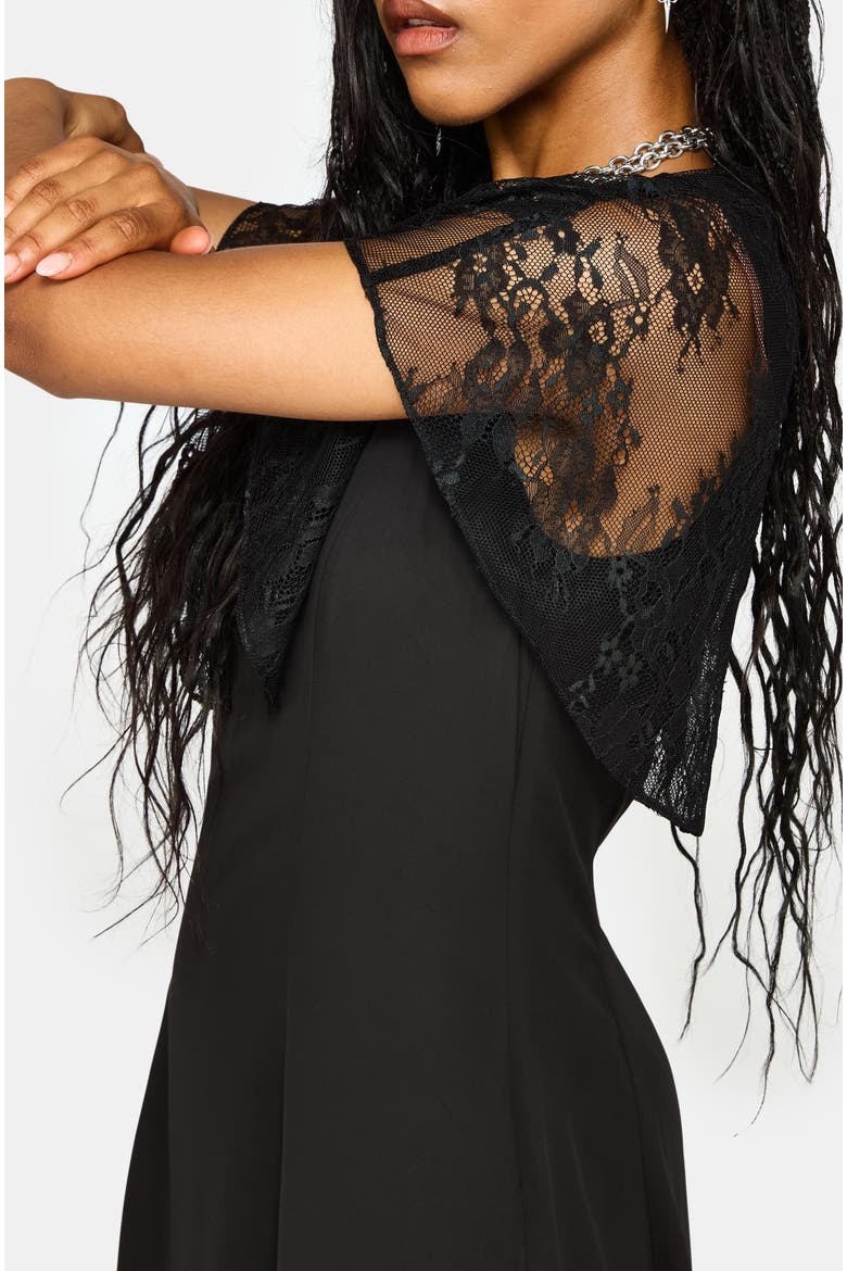 Yasmine Lace Cape Keyhole Mini Dress, Alternate, color, Black