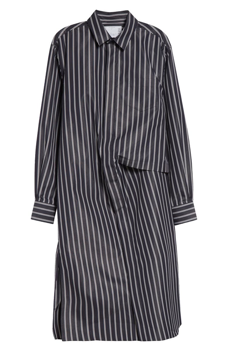 Sacai Stripe Long Sleeve Poplin Shirtdress, Main, color, Navy Stripe