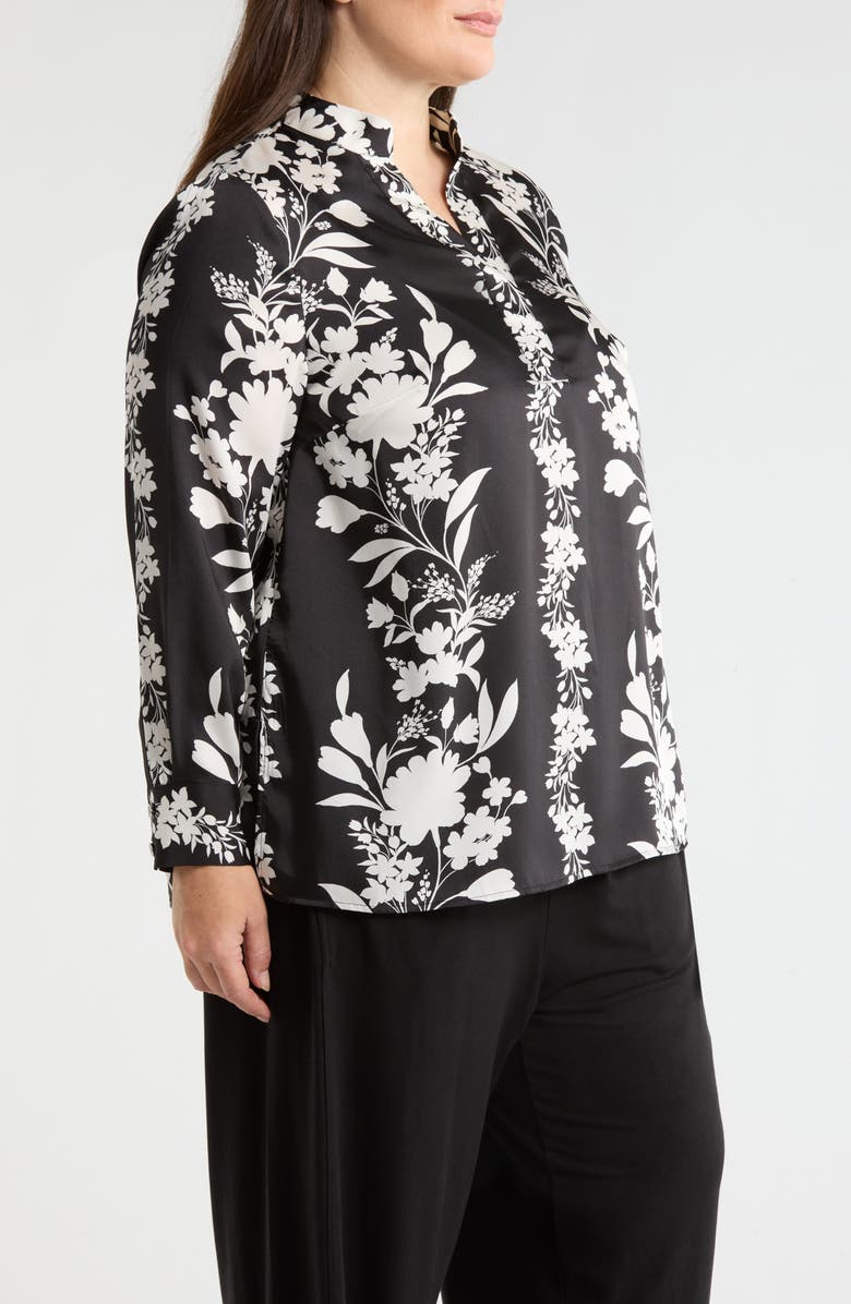 Anne Klein Floral Print Popover Top, Alternate, color, Anne Black/ White Dove