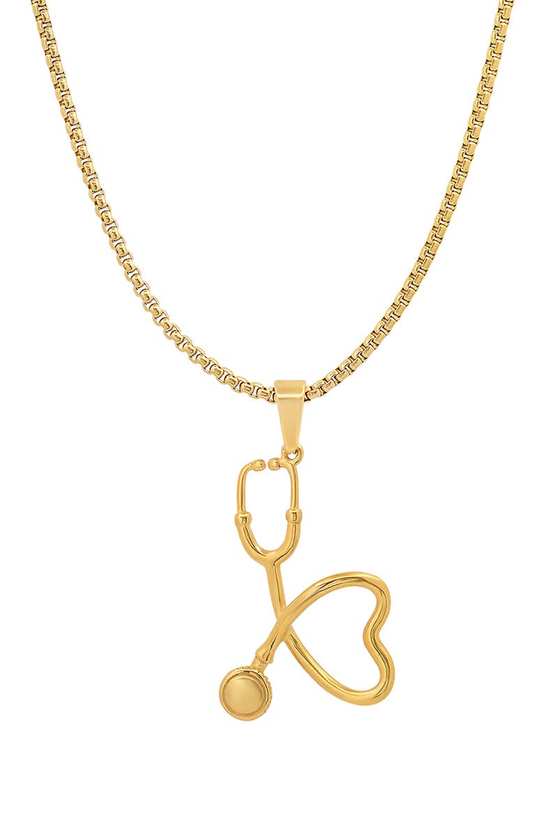 HMY JEWELRY 18k Gold Plated Stainless Steel Stethoscope Heart Pendant Necklace, Main, color, YELLOW
