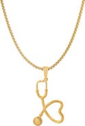 STEELTIME HMY JEWELRY 18k Gold Plated Stainless Steel Stethoscope Heart Pendant Necklace