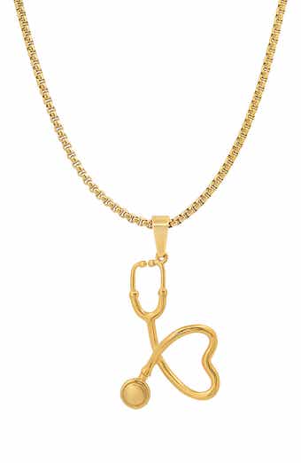 HMY JEWELRY 18k Gold Plated Stainless Steel Stethoscope Heart Pendant Necklace