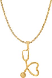STEELTIME HMY JEWELRY 18k Gold Plated Stainless Steel Stethoscope Heart Pendant Necklace, 18-Inch