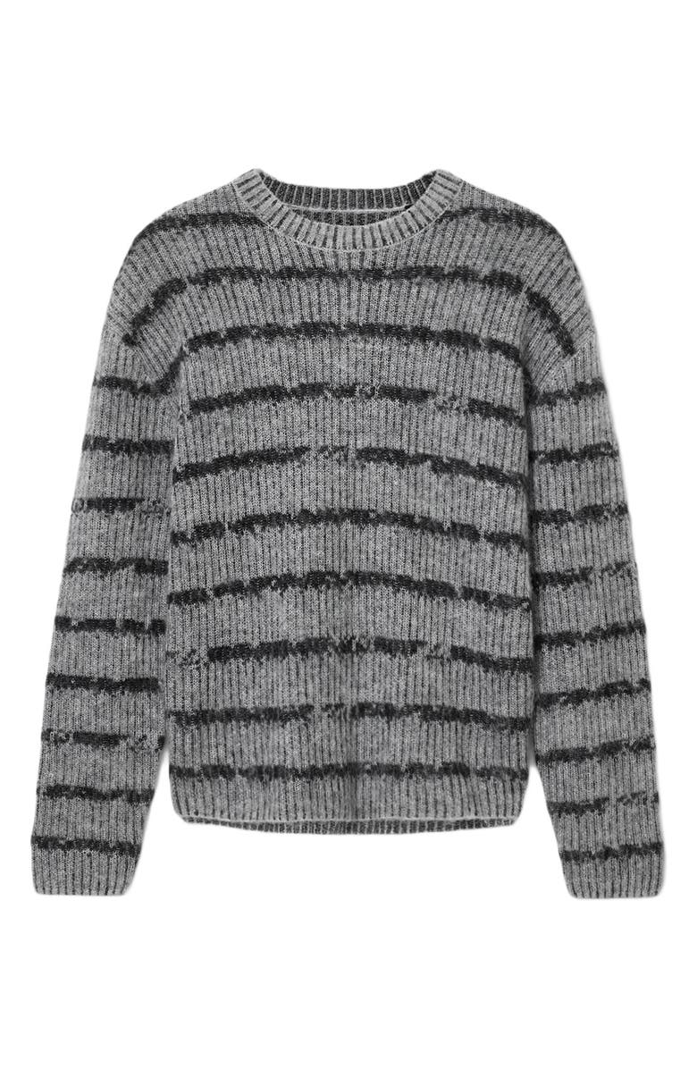 AllSaints Dissolved Stripe Crewneck Sweater, Alternate, color, Grey/ Black