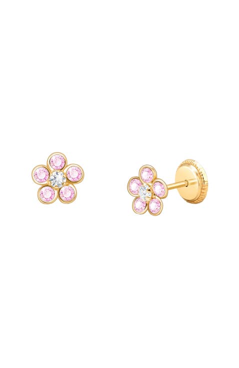 Children's 14K Gold Flower Girl Studs Screw Back Earrings