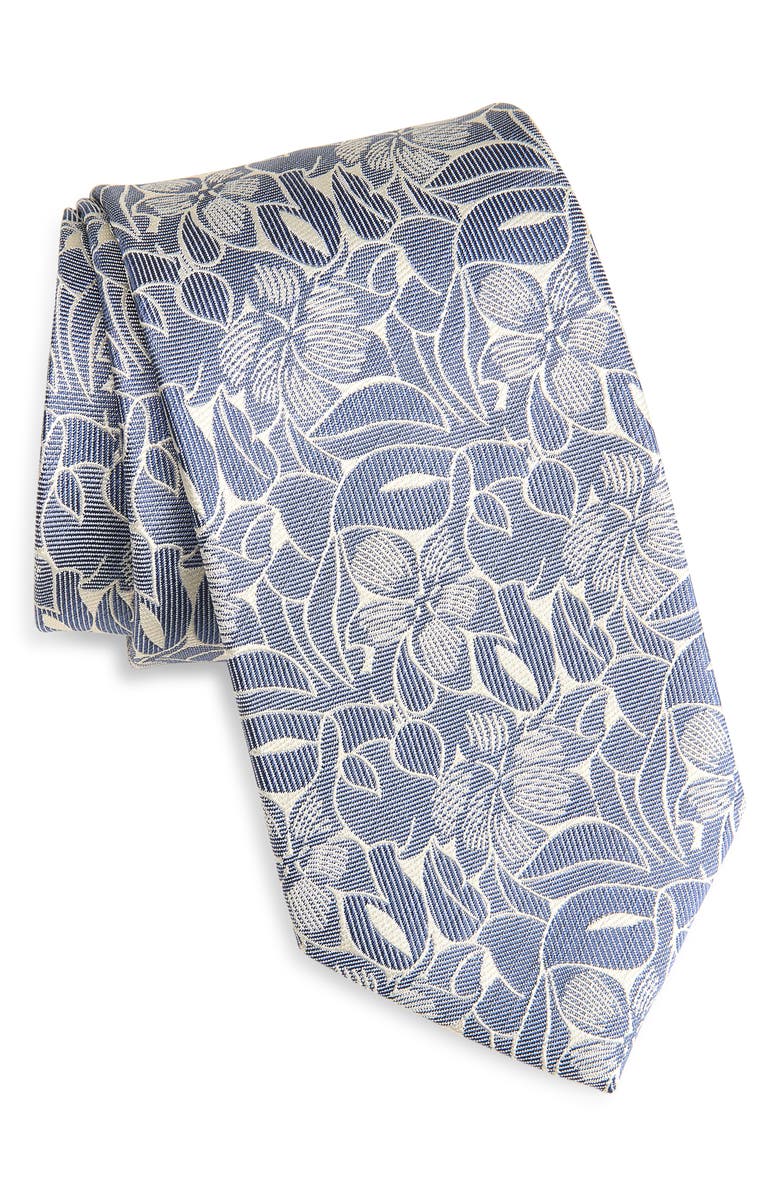 David Donahue Floral Silk Jacquard Tie, Main, color, Denim