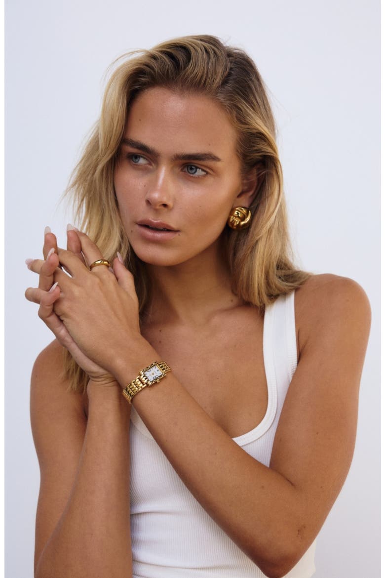 Mila Tank Bracelet Watch, 17mm x 24mm, Alternate, color, WHITE / 18K GOLD