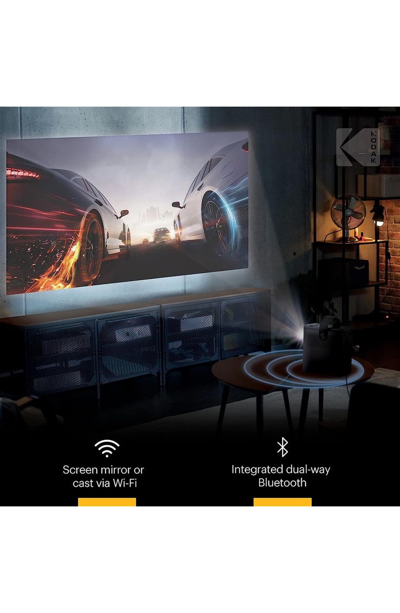 Kodak FLIK HD9 Smart Projector, Portable Mini Projector with Android TV & Bluetooth, Alternate, color, White